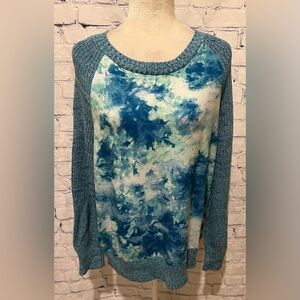 Ovla Blue White Tye Dye Marled Crewneck Sweater Size Large